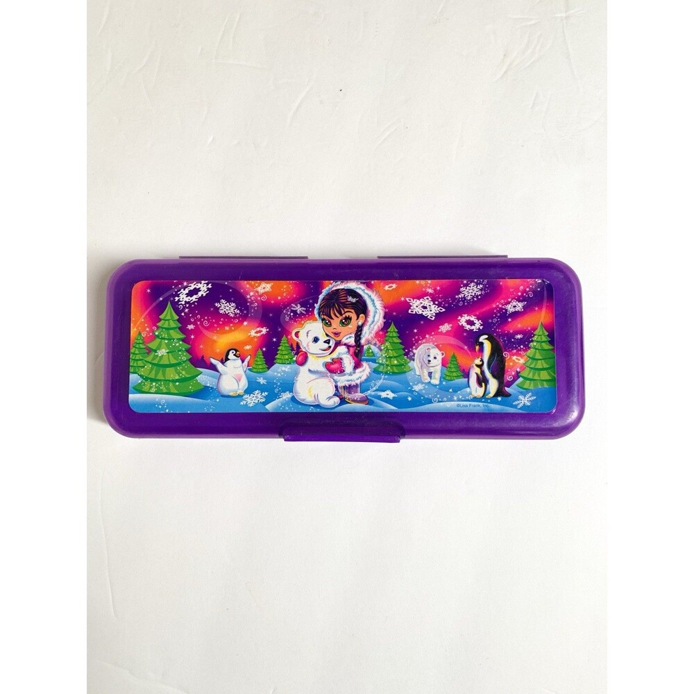 Lisa Frank Anana Hard Plastic Pencil Case Polar Bear Penguin Tree Arctic